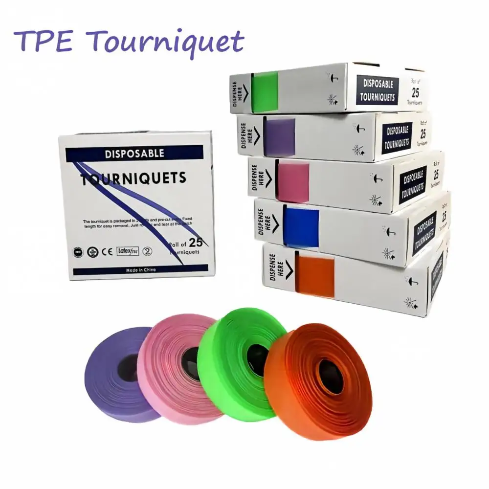 25pcs/Box Disposable TPE Tourniquet Medical First Aid Strap Emergency Bleeding Control Band 1