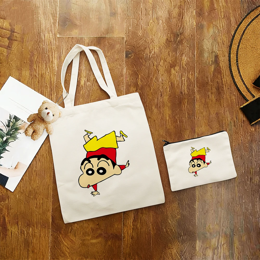 

Kawaii Crayon Shin Chan 3pcs Canvas Bag Cute Funny Design Large Tote Wallet Anime Fans Daily Shopping Student Handbag