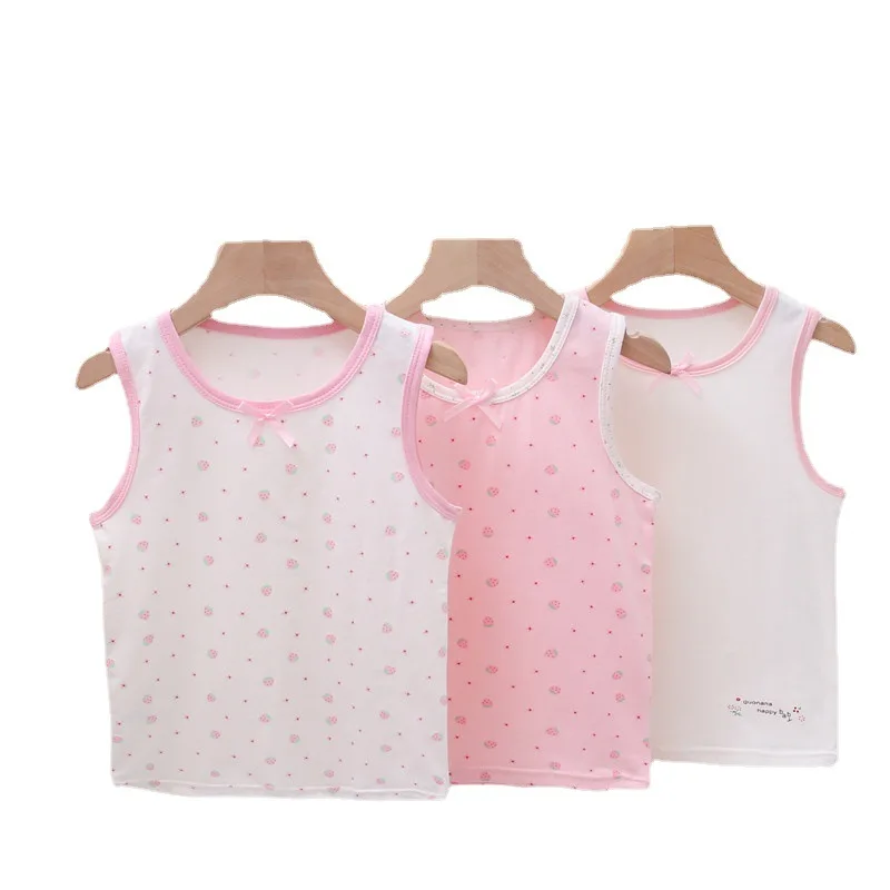 Girls Pink White Floral Singlet Cotton Underwear Tank Kids Quality Undershirt Soft  Breathable Tank Tops for Baby Girl 100-150