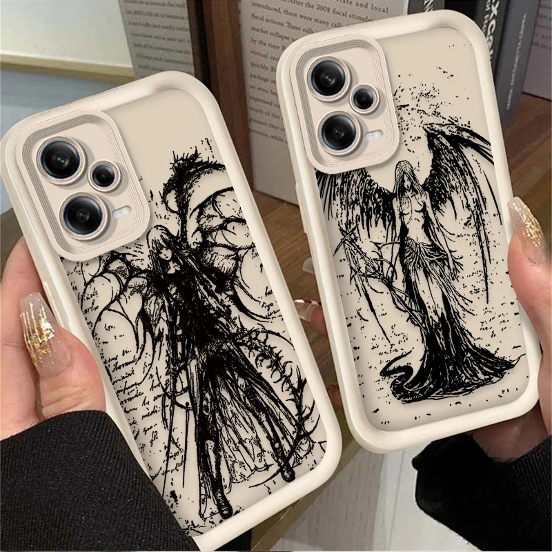 Soft Silicone Case for Xiaomi Redmi Note 13 12 11 Pro Plus 4G 5G 12S 11S 10S 10 9 9S 8 12C 13C A3 Retro Punk Black Angel Funda