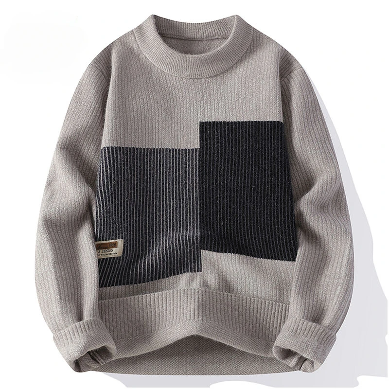 Autumn and Winter Mens Sweater Color Matching Crew Neck Knitted Sweater Sweatshirt Keep Warm Comfortable Comfortable Breathable