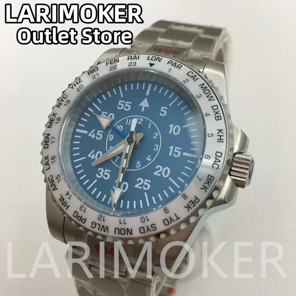 

LARIMOKER NEW 40mm Bule dial Luminous 24 Jewel NH34A (GMT） Mechanical Men's Watch Sapphire Glass Stainless Steel Strap