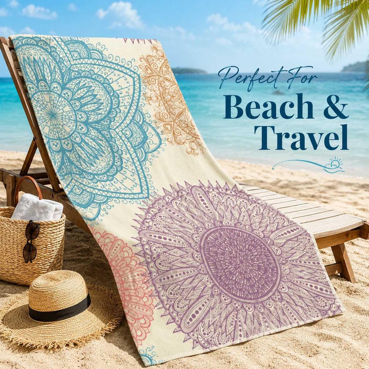 

Mandala Bohemian Beach Towel 2D Flat Printed Peach Skin Bath Towel Sand Free Quick Dry Summer Travel Swim Pool Vacation Blanket