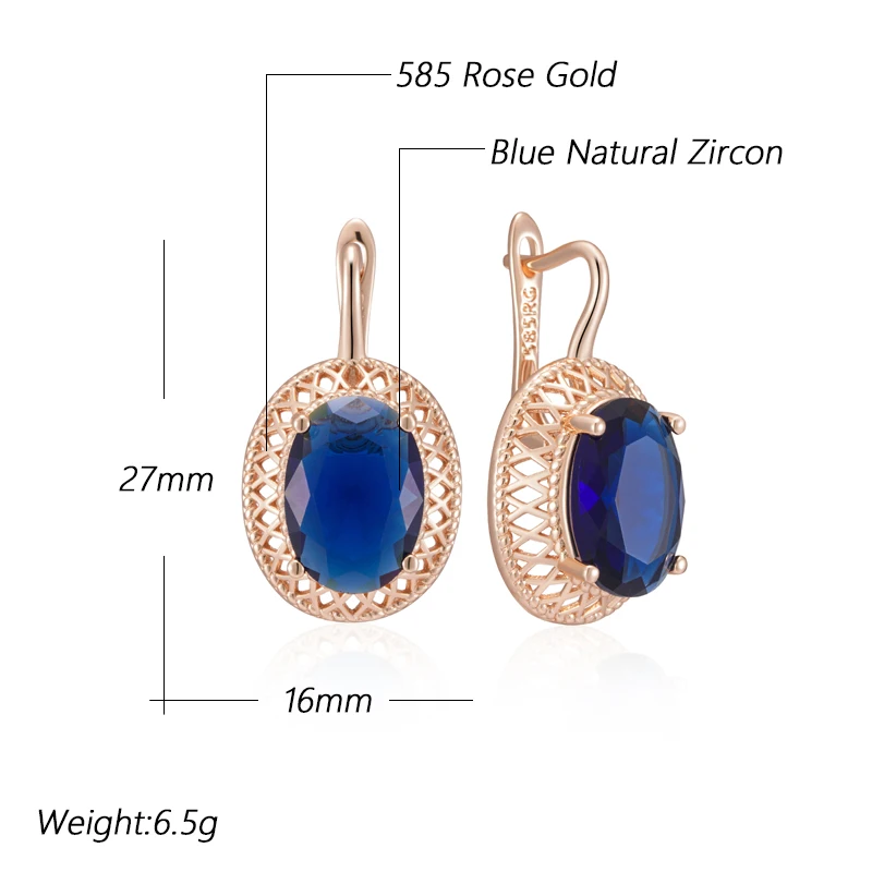 Kienl Hot Oval Blue Natural Zircon Drop Earrings for Women Trend 585 Rose Gold Color Ethnic Bridal High Quality Daily Jewelry