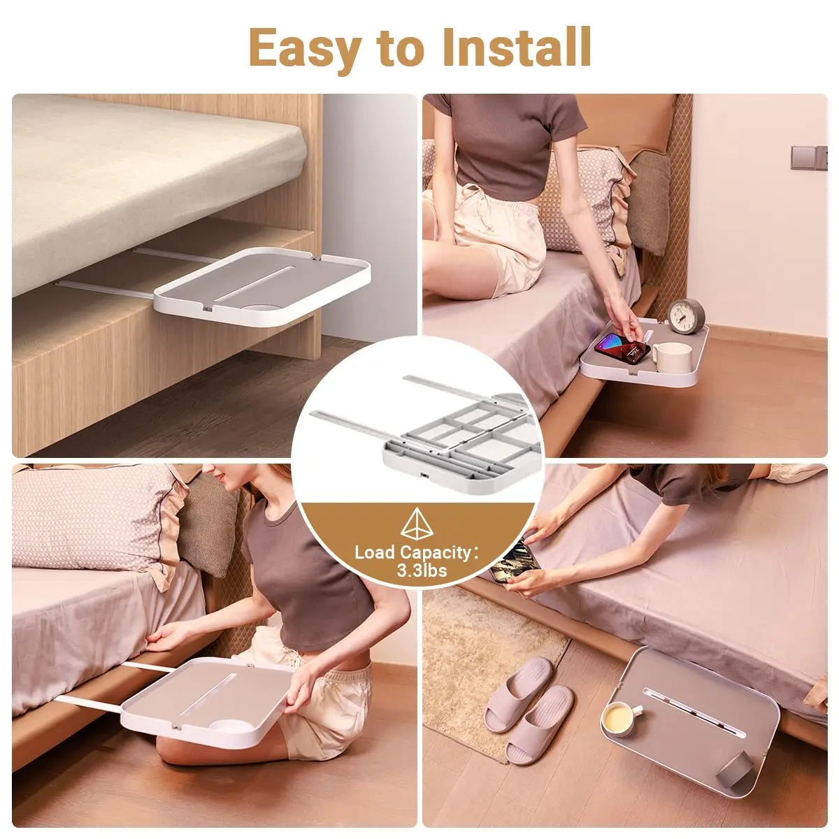 ชั้นวางข้างเตียงโลหะชั้นวางของในห้องนอนชั้นวางของบนเตียงสำหรับแล็ปท็อปพอดีกับเตียงหนังสือเครื่องดื่ม iPad/ที่จับโทรศัพท์มือถือ