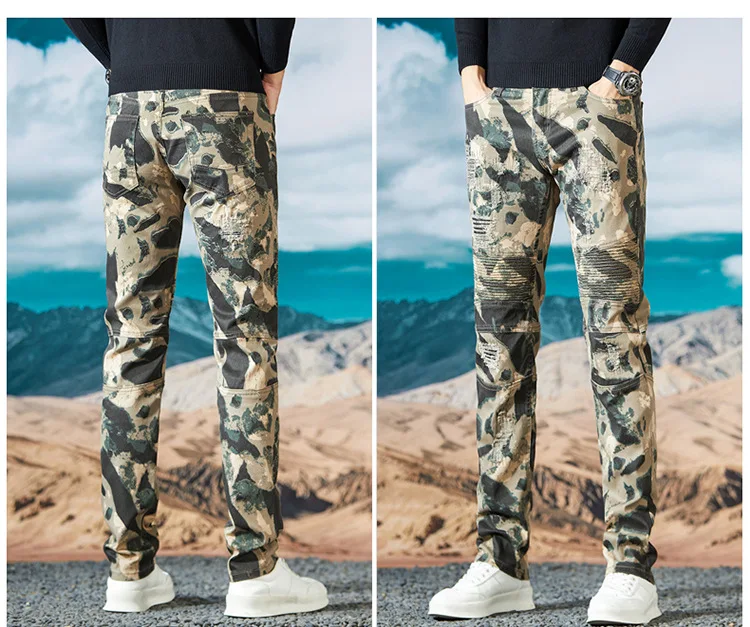 

Y2K Army Style Camouflage Slim Fit Jeans Pant Men Stretch Trousers Autumn New Casual Straight Long Pant Man Ripper Tactical Jean