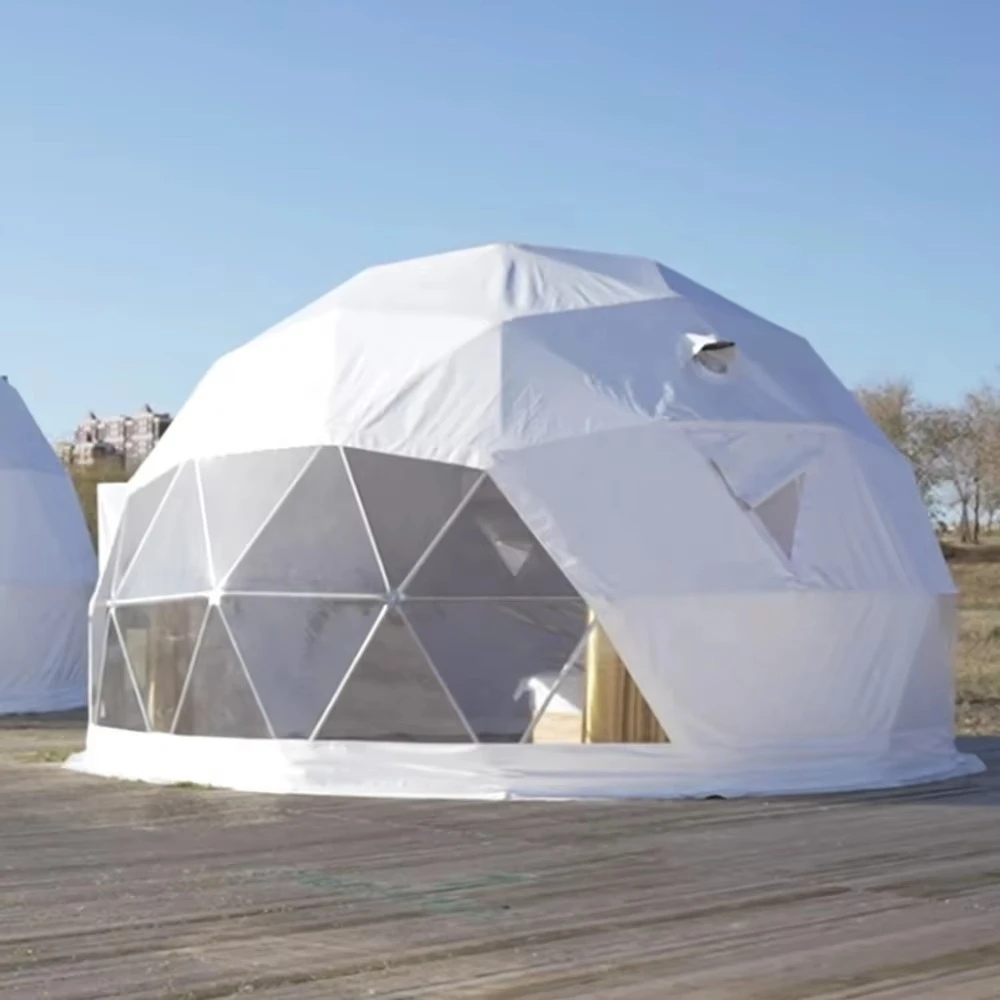 For Desert Resorts 8m/12m/15m Geodesic Dome Tent Igloo Glamping with Bathroom Jacuzzi Stove and Fireproof Cover