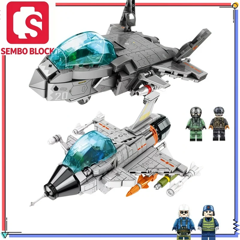 SEMBO BLOCK Q Version J-10B Bomber Aircraft Building Blocks Small Particle Building Block Assembly DIY Puzzle Toy Toy for Boys