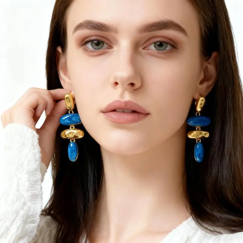 Retro Exaggerated Gold Dangling Earrings Wine Red Enamel Stitching Drop Glaze Jewelry for Girls Club Party