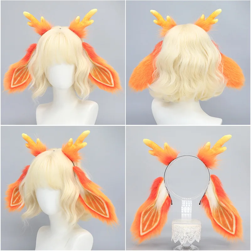 AniLV Mythisch dier beest harige oor hoofdband staart bos herten fursuit oranje hoofddeksels cosplay