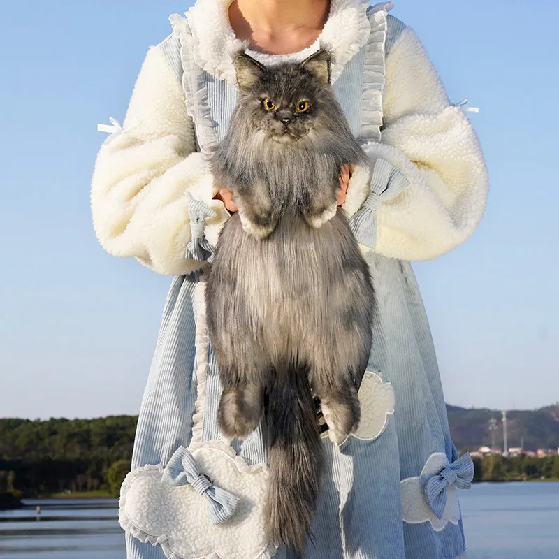 Imagen 6: Mochila de Peluche de Gato Maine Coon Simulado, Bolso Cruzado Hecho a Mano, Muñeca de Peluche Linda, Juguete para Niña, Regalo de Cumpleaños