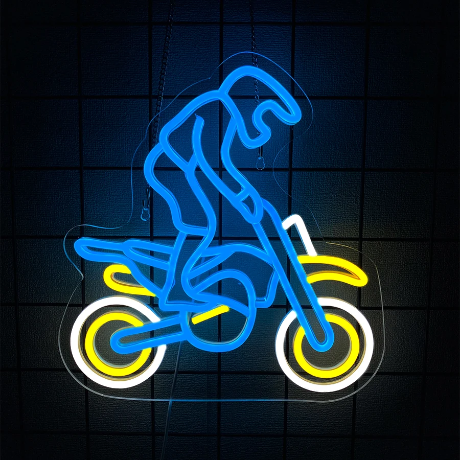 Motorcycle Racer Led Neon Sign, Bedroom Bar Man Cave Garage Decor, Garage Art Wall Lamp, Gift For Extreme Sports Enthusiasts.