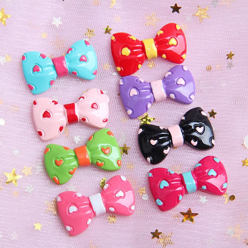 100pcs Cute Love Heart Bow Resin Charm 18x30mm Flatback Cabochon for Diy Scrapbook Embellishment Jewelry Crafts Supplies