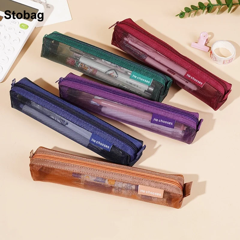 

StoBag 10 шт. цветной мини-сетчатый пенал сумки для хранения ручек канцелярские принадлежности упаковка студенческий портативный чехол-органайзер для хранения