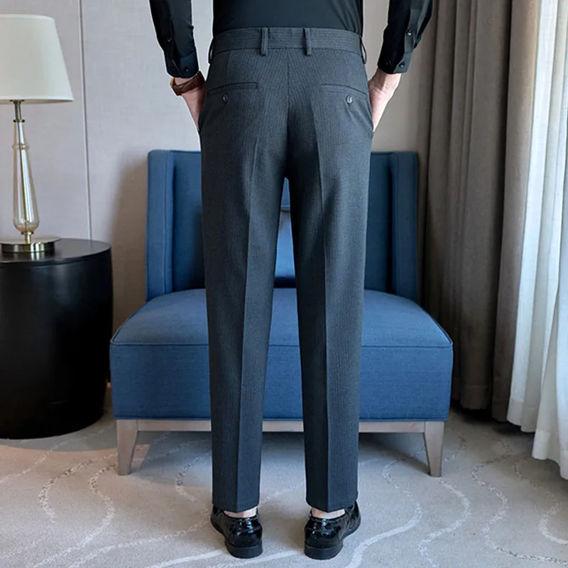 Men's Black Striped Dress Pants, Suitable for Weddings, Parties, Business, and Casual Wear; Gray ,Blue Slim-fit Slacks.