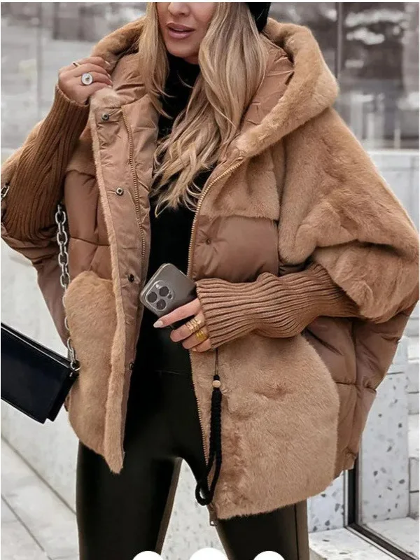 

Faionable Thiened Loose Splicing Cotton Jaet Women's Autumn Winter Outerwear Casual Sli Long Sve Coat