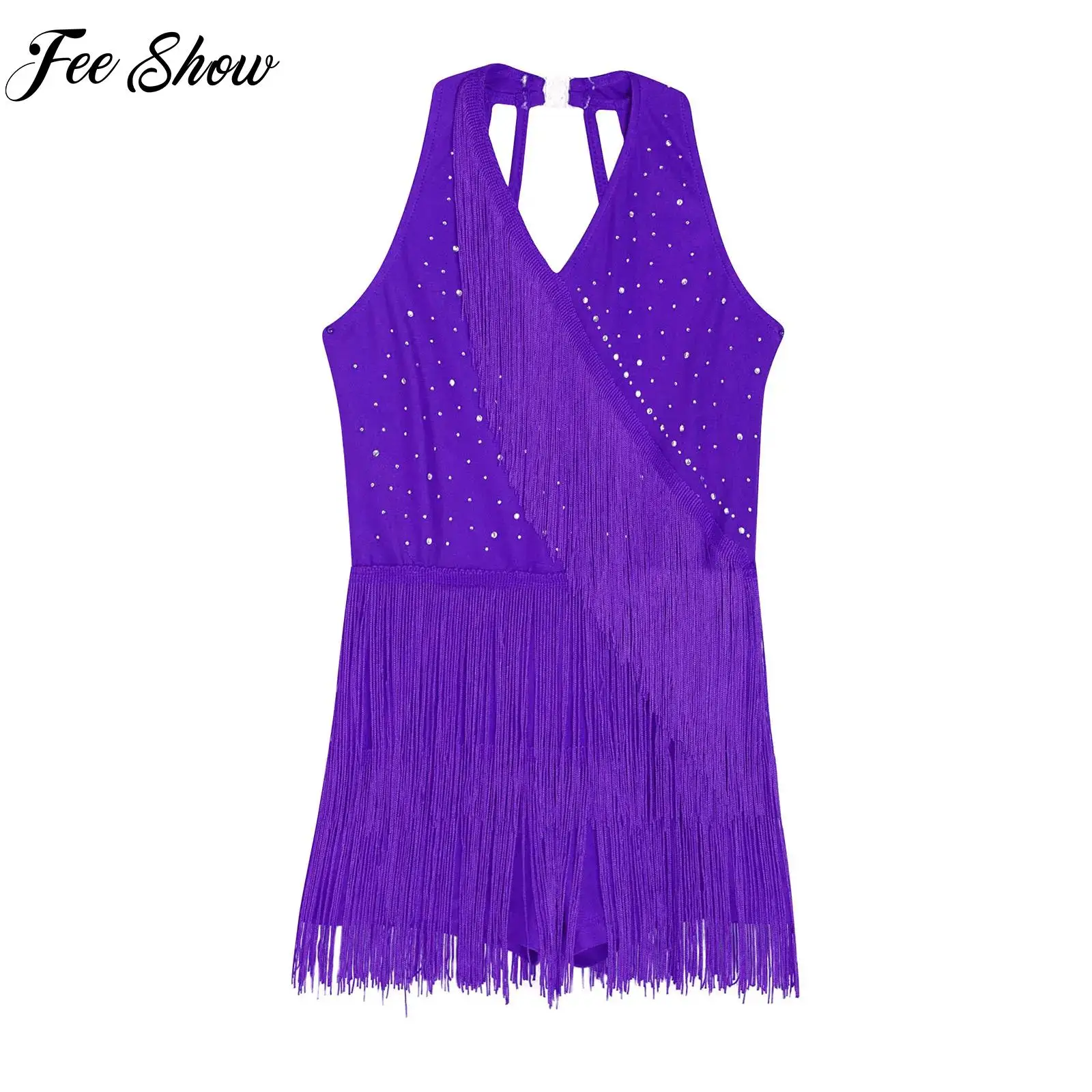 

Girls Latin Dance Dress Stylish Shiny Tassel Sequins Leotard Dress Professional Dancing Competition Chacha Rumba Tango Dancewear