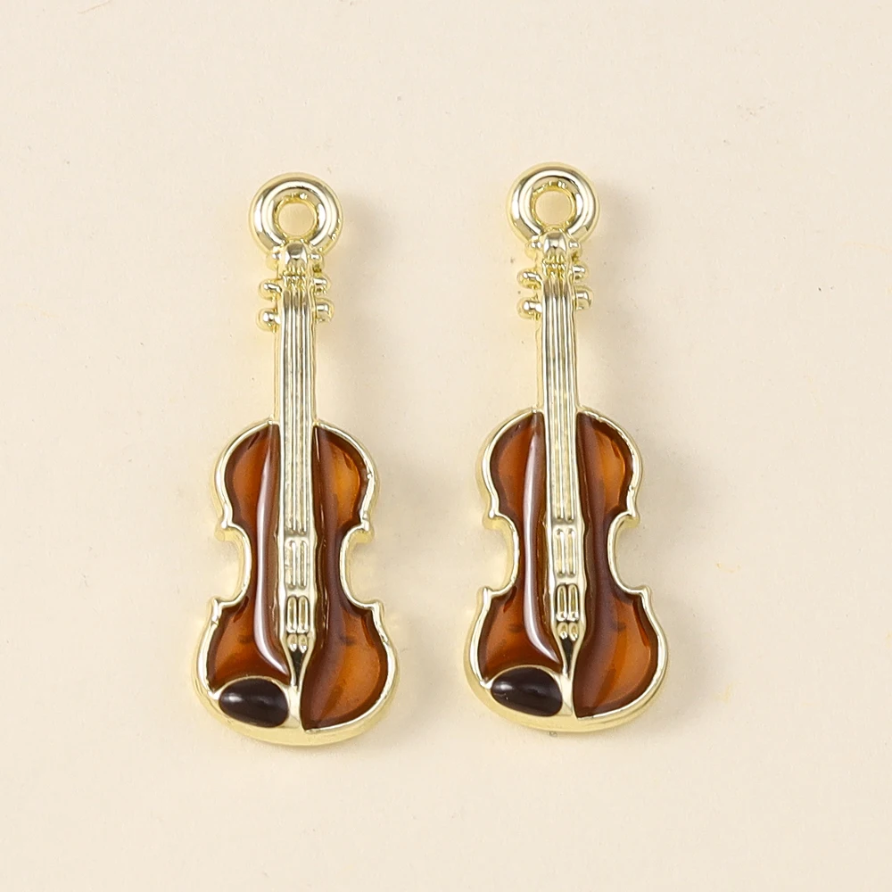 5pcs Enamel Good Quality Guitar Charms for Handmade DIY Brand Bracelet Necklace Earrings Violin Pendants Jewelry DIY Craft