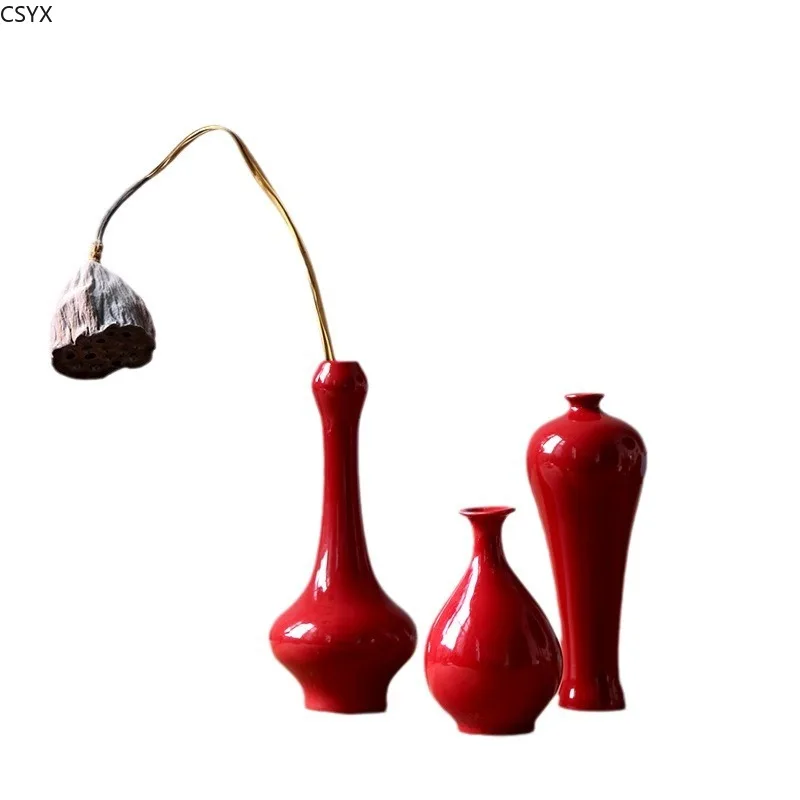 Red Ceramic Vintage Small Vase Festive Wedding Housewarming New Year Decor Elegant Home Ornament
