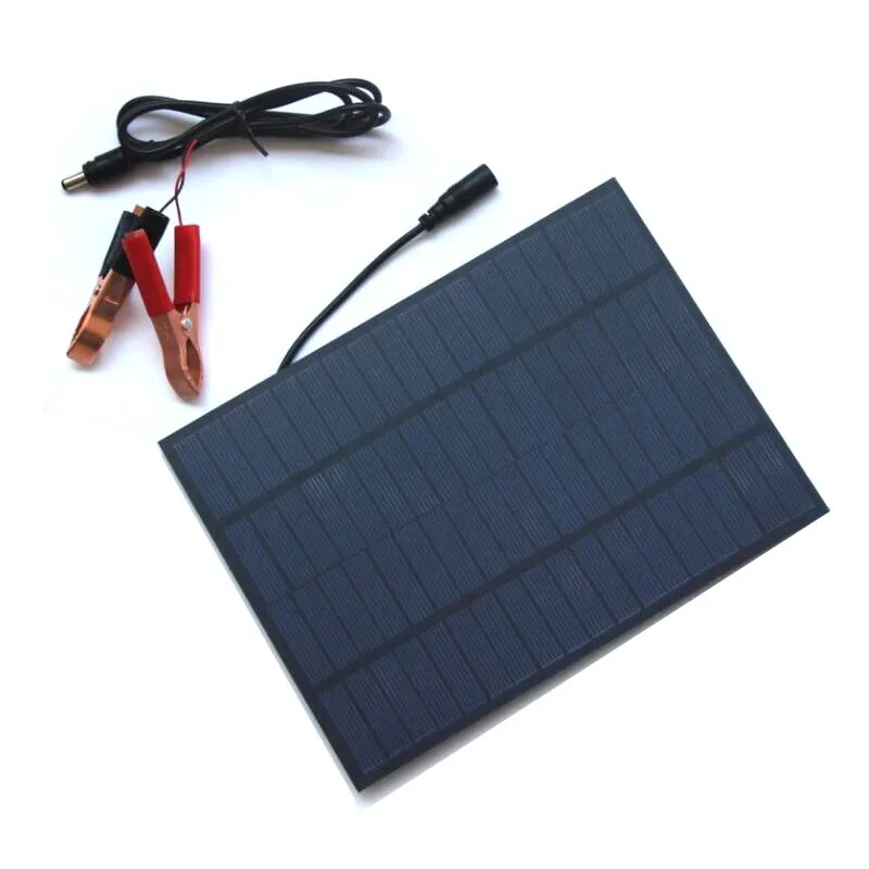 

5W 18V 275mA Polycrystalline Solar Panel DC Port with Battery Clamps Solar Lamination Plate for 12V Car Security Camera Charging