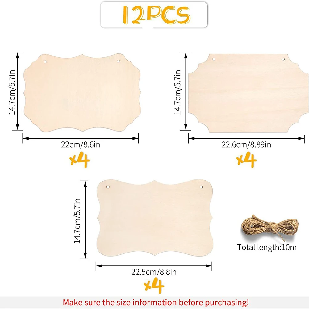 2PCS Unfinished Wood Crafts Blanks Rectangle-Shaped Wood Ornaments Plaques Wood Sign For DIY Hanging Decorations