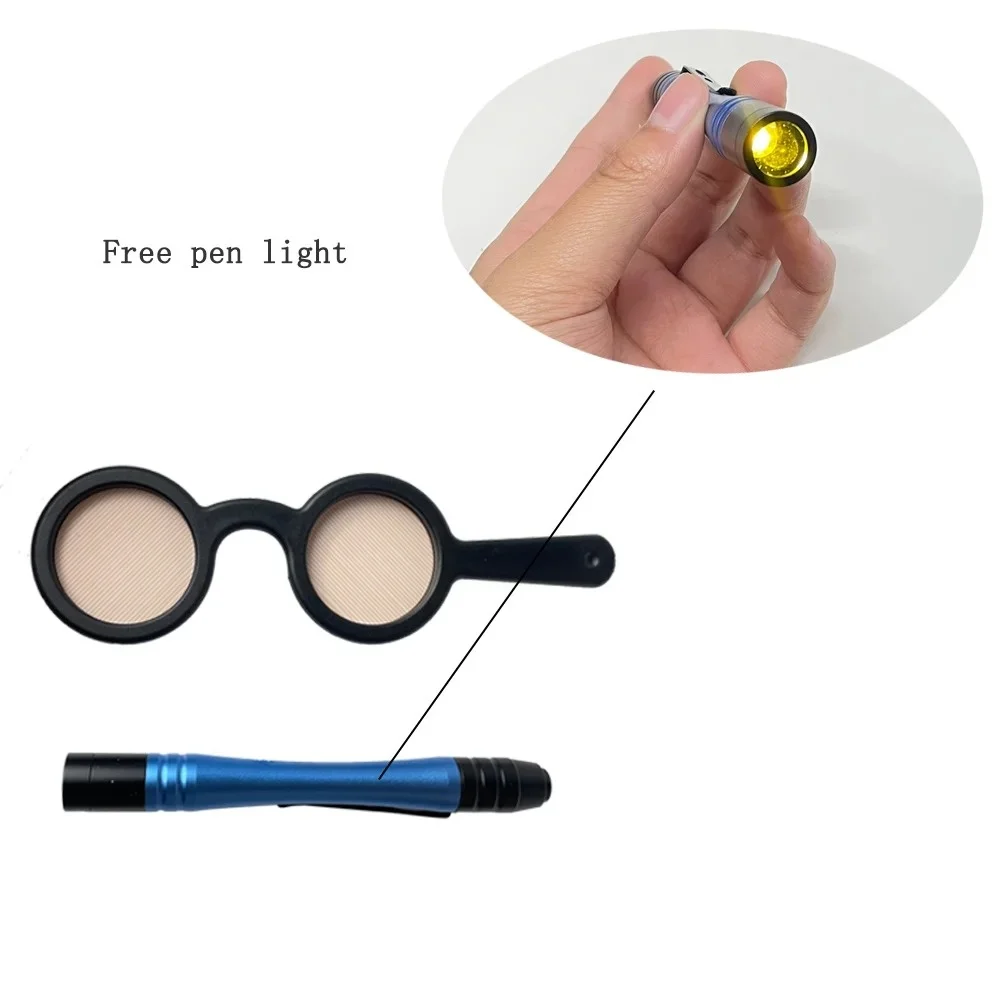Striated Glasses Optical Binocular Vision Testing Set Handheld Lens Frame LED Penlight
