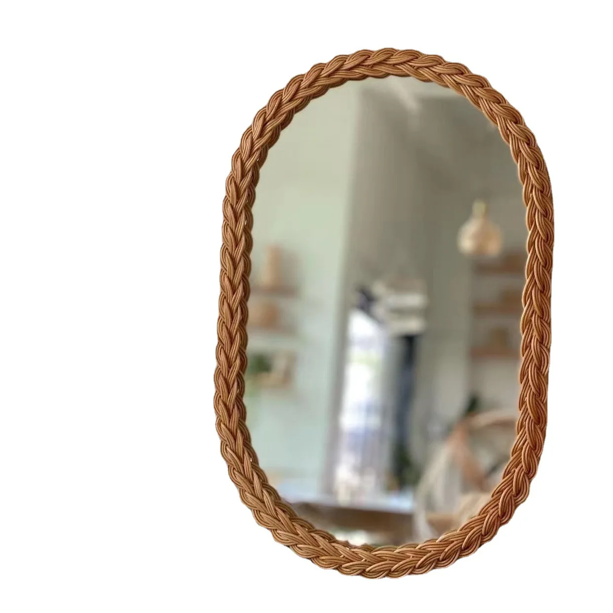 Ins Style Baby Room Photo Props Simple Rattan Retro Mirror Dressing Table Decorative Mirror Net Red Log Wall Hanging Mirror