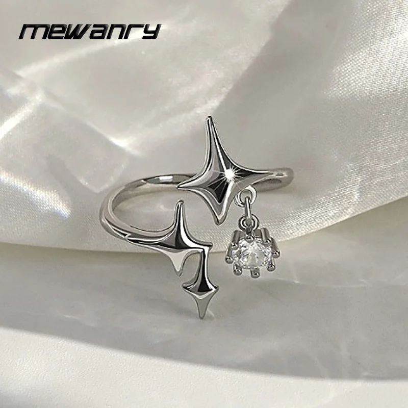 Mewanry Silver Color Sparkling Zircon Pendant Ring For Women Personality Vintage Trendy Meteor Geometric Birthday Jewelry Gifts