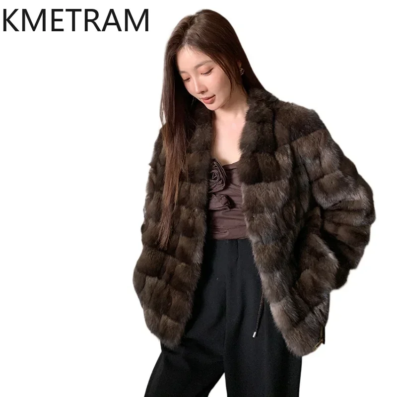 Natural Sable Fur Jacket Luxury V Neck Fur Coat Women New Arrivals Jackets for Winter 2024 Womans Clothing Fourrures Femmes