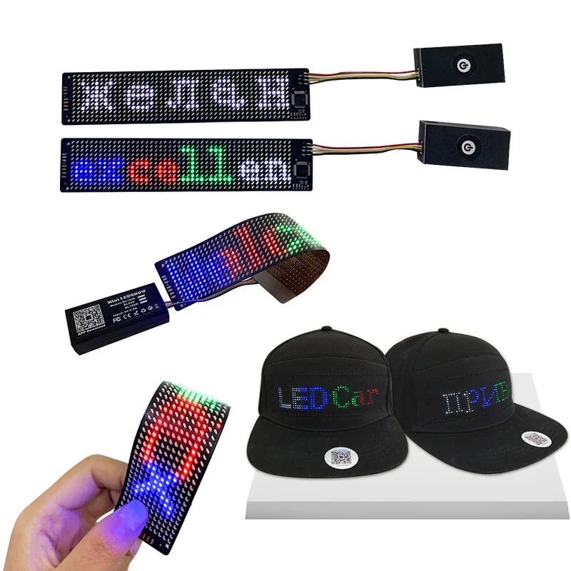 BT APP Programmable Flexible DIY LED Display Curve Decorative Cloth Hat Helmet Insert Luminous Flexible Led Matrix DisplayScreen