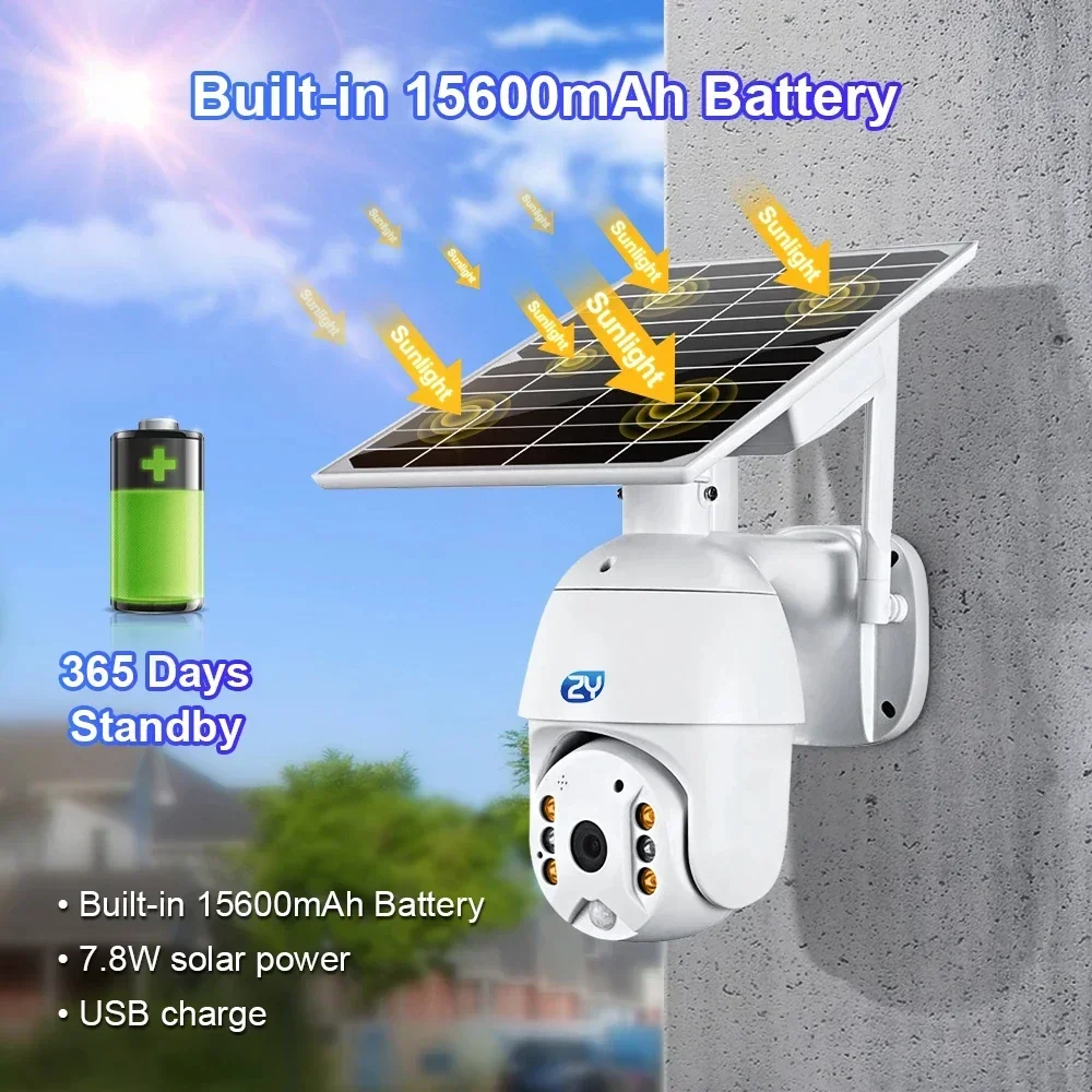 Outdoor 4MP WiFi Solar Panel PTZ Security Camera Color Night Vision Wireless IP Camera Built-in Battery Two-way Audio Cameras