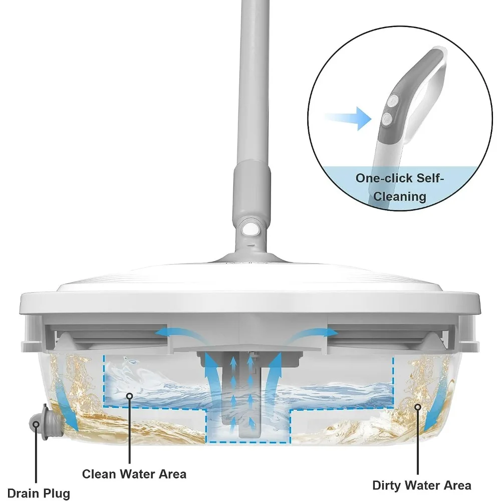 Esfregão giratório sem fio elétrico com farol LED e spray de água, limpador de piso com balde, até 60 minutos