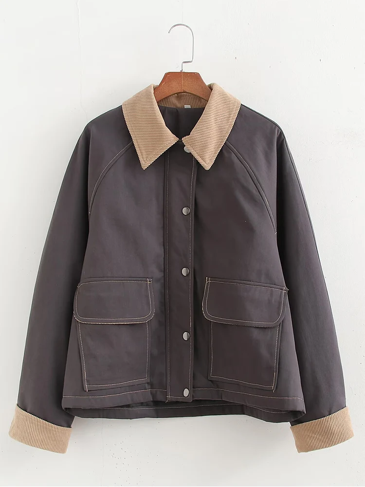 

Новая женская мода в европейском стиле, универсальная темпераментная строчка, потертые карманы, тонкая хлопковая куртка с лацканами, пальто