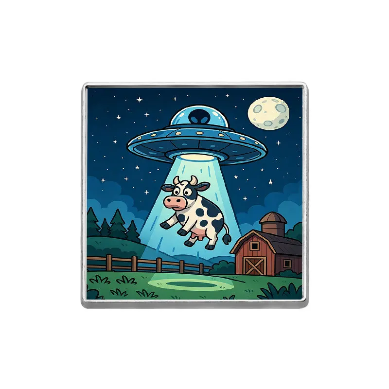 Enamel Pin Fun Alien UFO Cow Brooch Retro Farm Theme Cartoon Badge Student Backpack Brooch Brooches for Women's Clothing Pines