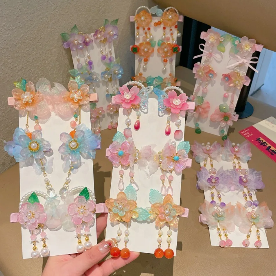 Girls Chinese Style Beaded Flower Headgear Women Hairpin Girl Princess Butterfly Accessories Tang Clothing Baby Antique ZX07