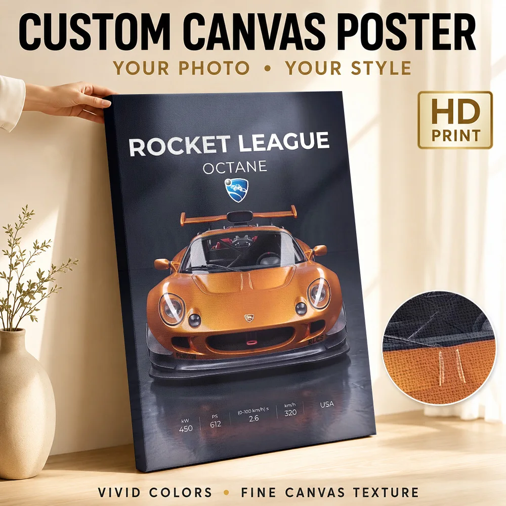 Orange Octane Game Car Framed Canvas Poster Personalized Photo Dramatic Lighting On Dark Background Wall Art For Gaming Room