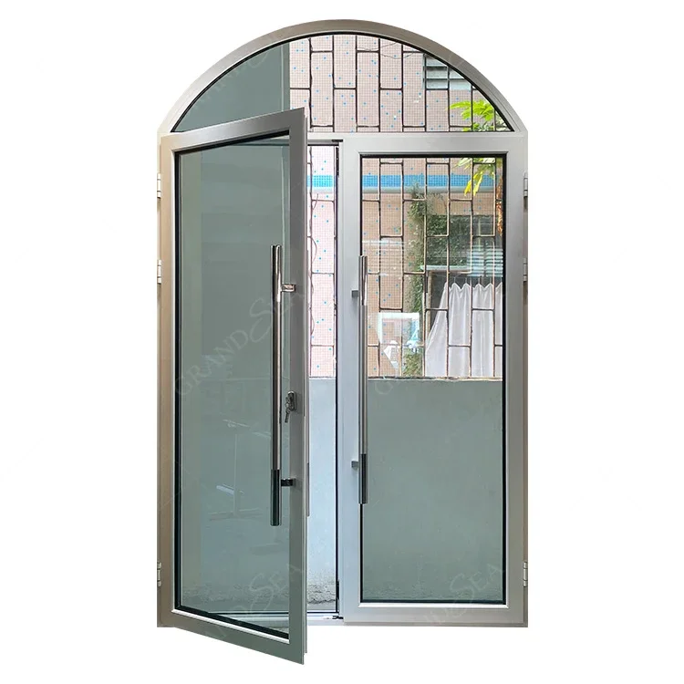 Modern aluminum double french door patio swing doors with top arched white aluminium patio swing commercial doors