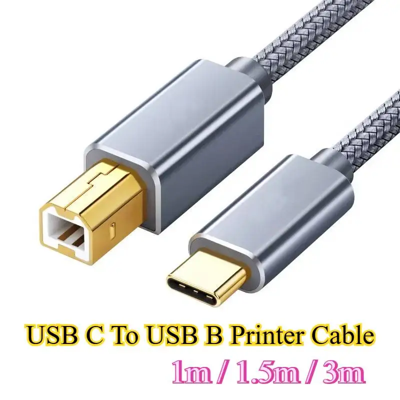 

USB C To USB B 2.0 Printer Cable Braided Printer Scanner Core for Epson HP Canon Brother MacBook Pro Samsung MIDI Control Cable