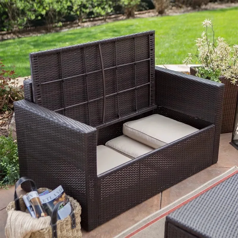 

Outdoor sofa coffee table combination courtyard open-air balcony outdoor living room rattan furniture storage sofa sun protectio