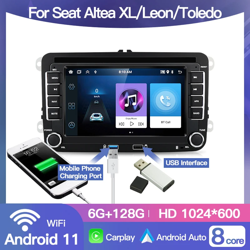 Autoradio Android 11 pour Voiture Seat Altea XL/Valentine/1870 Volkswagen VW, Lecteur Stéréo, Carplay, 2 Din, Limitation existent, Vidéo, 7 Pouces,