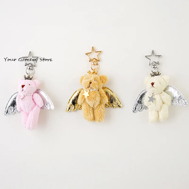 Angel Bear Charm Keychains Sweet Pendant Stuffed Animals Keyring Backpack Decoration Jewelry For Women Girls