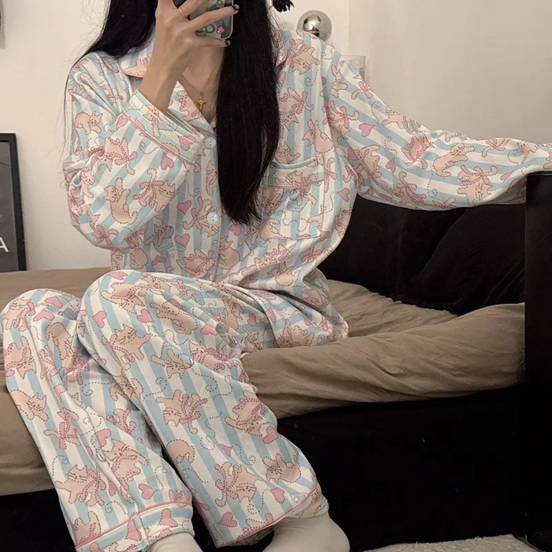 طقم بيجامة نسائي من Pjs بيجامة شتوية دافئة ملابس منزلية عصرية، بيجامات طقم بيجامة لطيف وناعم للخريف