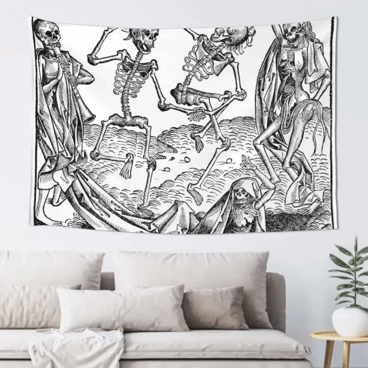 

Dance of Death / Dance of macabre - black print Tapestry Decoration For Rooms Decorative Paintings Room Aesthetic Decor Tapestry