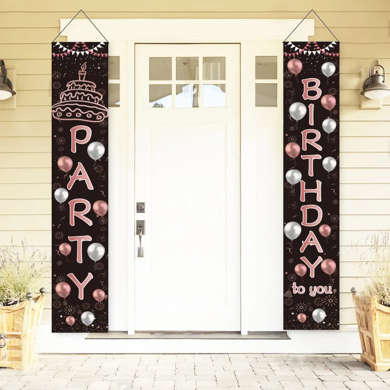 New Birthday Couplet Door Curtain, Black and Gold Background Cloth,  Activity Scene Layout, Background Cloth Decorations