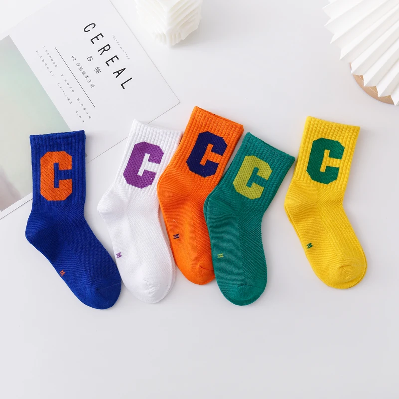 

Letter C Children's Fashion Socks Mesh Breathable Spring and Summer Boys and Girls Baby Thin Sports Socks 1-12Years