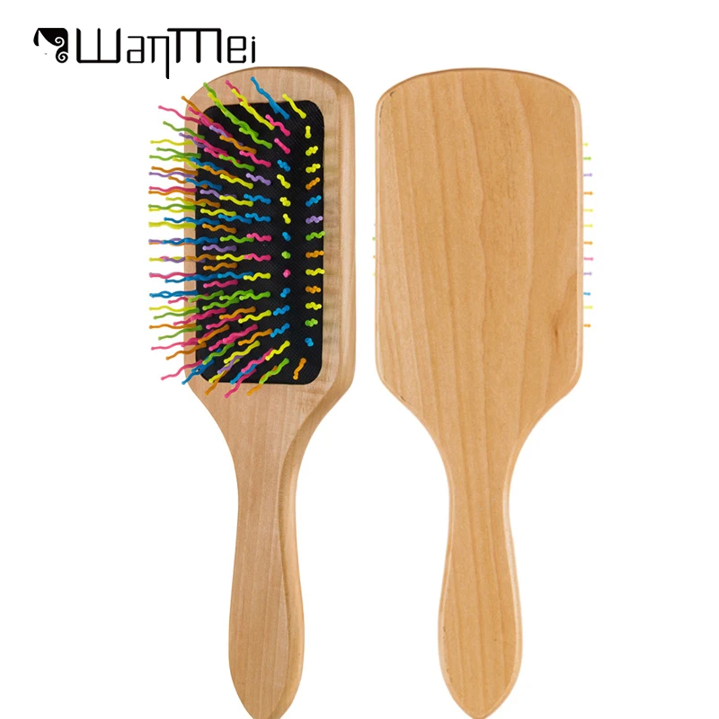 Air Cushion Rainbow Massage Comb for Women Long Thick Thin Curly Anti-static Loss Wooden Airbag Comb Hair Care Detangle Brush