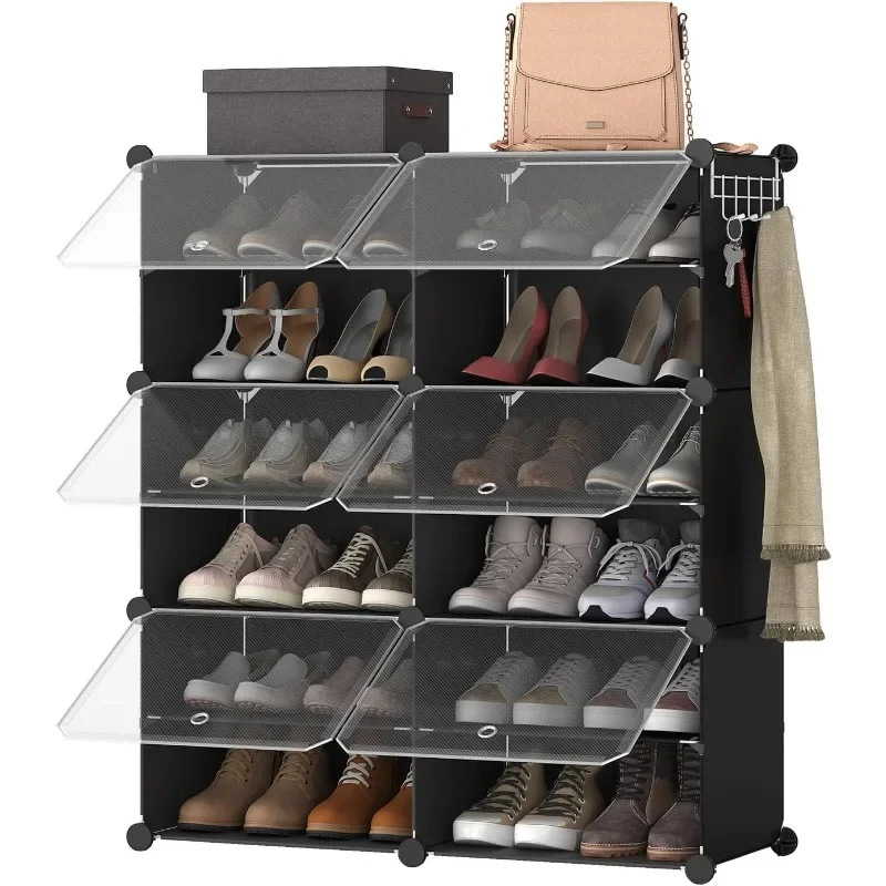 Shoe Rack, 6 Cubes Shoe Organizer with Doors, Plastic Panel Shoe Storage Cabinet for 24 Pairs of Shoes