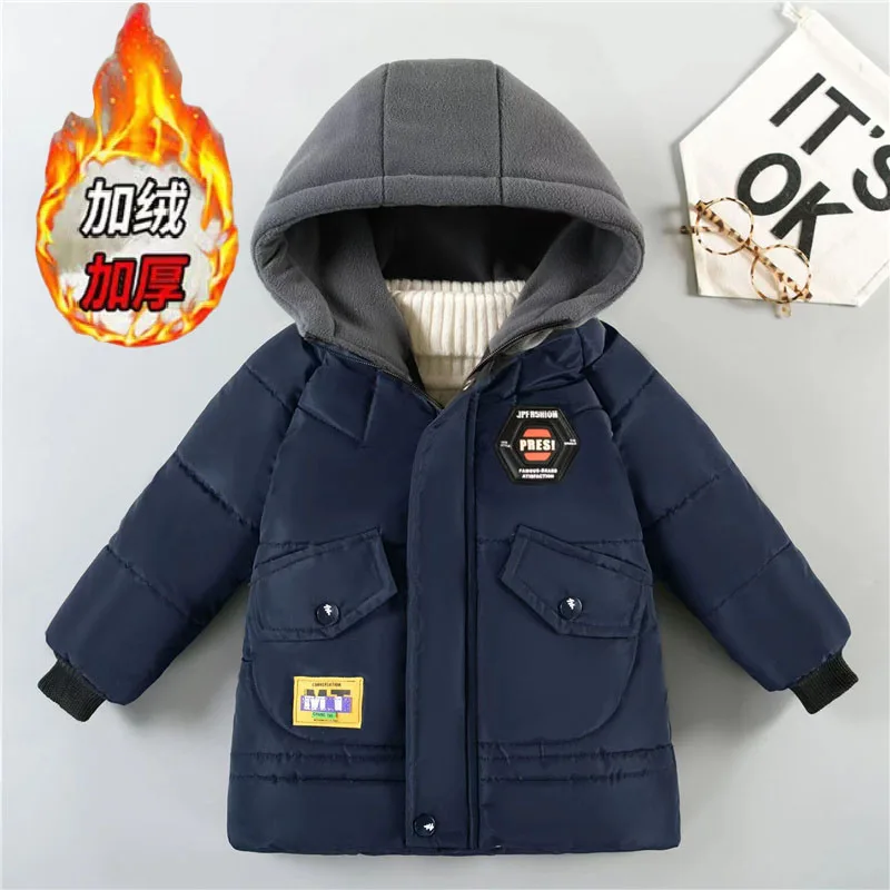 

New Children Parka Jackets 2023 Winter Plus Velvet Cotton Clothes Boys Girls Thick Warm Coat Kids Hooded Outerwear 2-6 Years