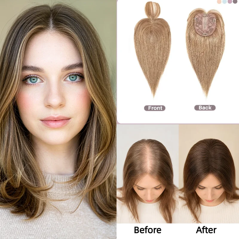 100% Human Hair Silk Lace Base Clip In Women Topper With Bangs 7x10 35cm #8 #613 In Stock 48H Ship Wholesale Dropship Hairpiece