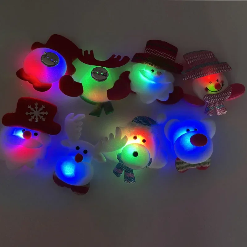 16PCS Christmas Flashing Brooch Pins Light Up Badge Kids Adults Toys Gift Glow LED Party Navidad Wedding Festival
